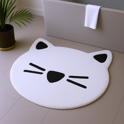 32" White And Black Cotton Kitty Cat Shaped Youthful Bath Rug-1