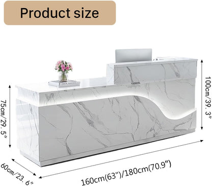Modern Reception Desk with Locking Drawers and LED Light-1