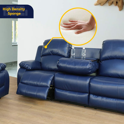 Alpine Living Room Recliner Set Include Love Seat, Sofa, 2-Piece,Navy Blue-3