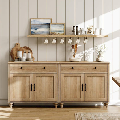 WAMAPT Buffet Cabinet with 4 Doors and 2 Drawers, Large Coffee Bar Tables Wood Kitchen Storage Cabinets with Storage Cabinets, Modern Farmhouse Sideboard Credenza for Dining Room, Oak, 68 Inch-0