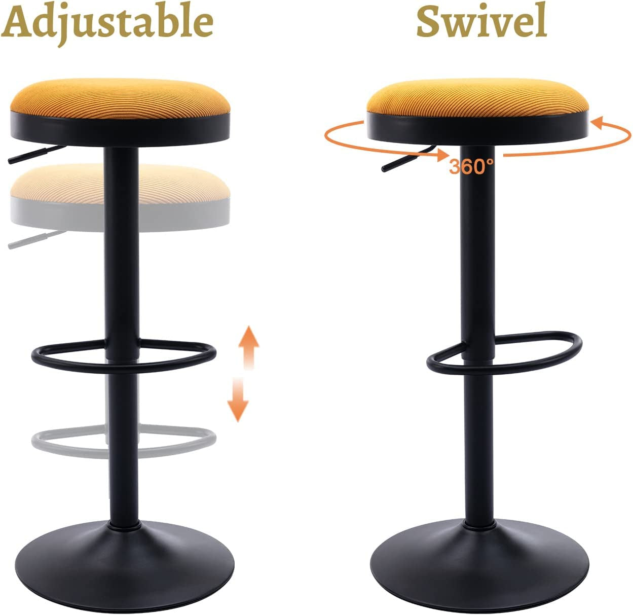 Yellow Fabric Swivel Barstools, Set of 2-4