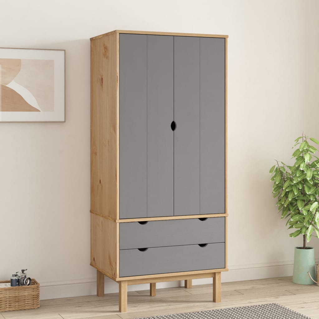 vidaXL Closet Cabinet Wardrobe Closet Organizer Armoire OTTA Solid Wood Pine-6