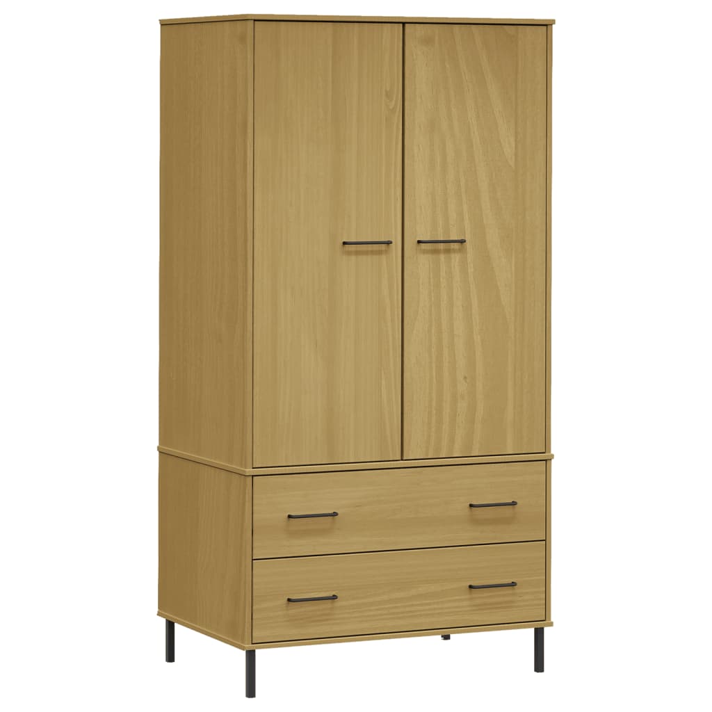 vidaXL Wardrobe Armoire Closet Rack Storage with Metal Legs Solid Wood OSLO-0
