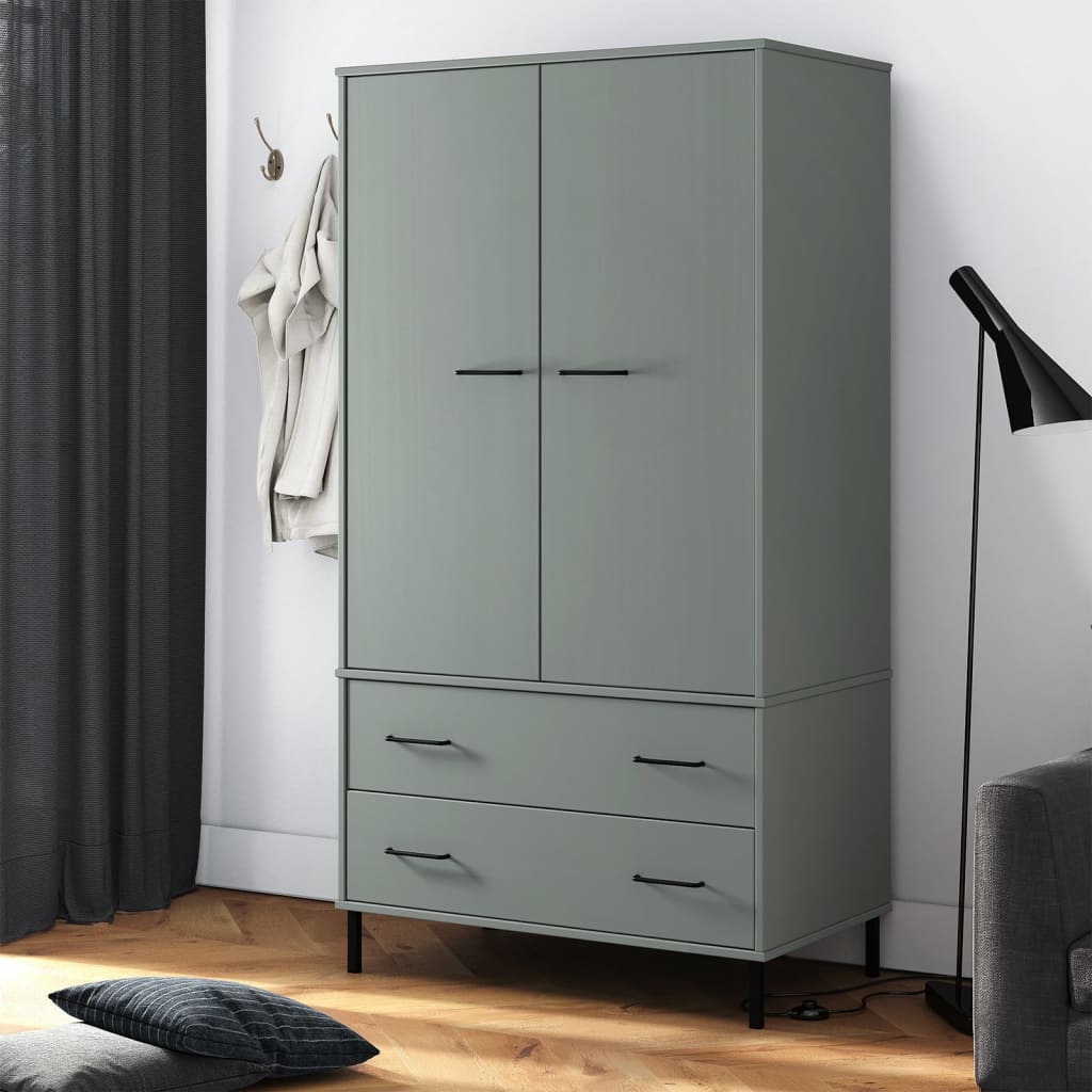 vidaXL Wardrobe Armoire Closet Rack Storage with Metal Legs Solid Wood OSLO-5