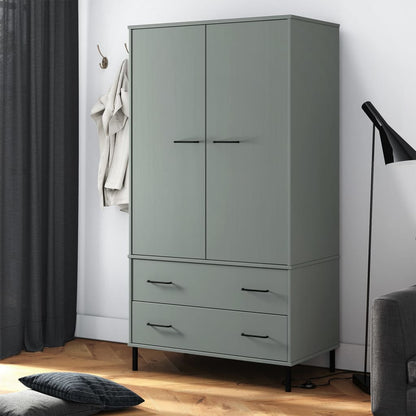 vidaXL Wardrobe Armoire Closet Rack Storage with Metal Legs Solid Wood OSLO-5