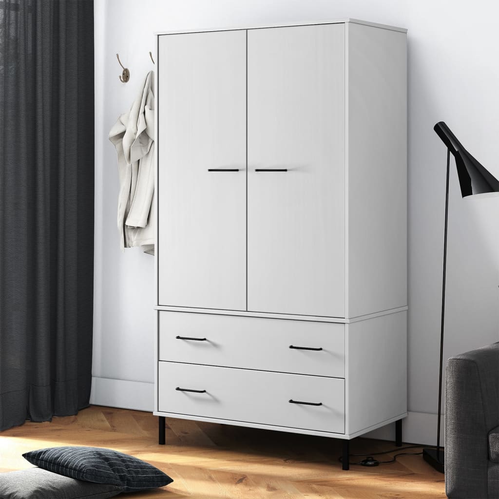 vidaXL Wardrobe Armoire Closet Rack Storage with Metal Legs Solid Wood OSLO-6