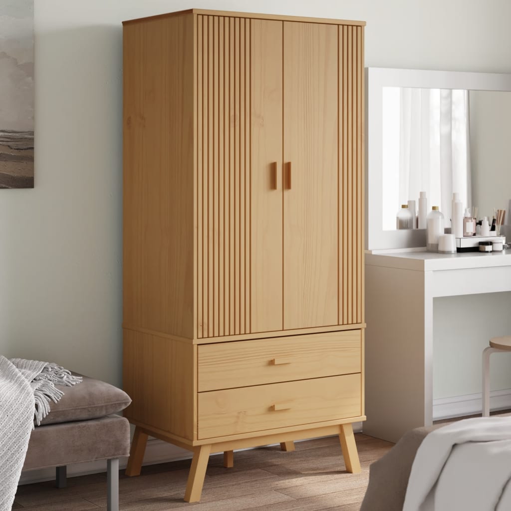 vidaXL Wardrobe OLDEN Brown 30.1"x20.9"x67.7" Solid Wood Pine-0