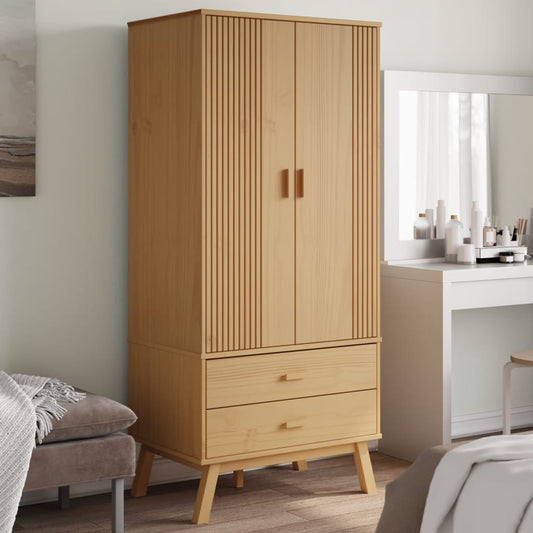 vidaXL Wardrobe OLDEN Brown 30.1"x20.9"x67.7" Solid Wood Pine-0