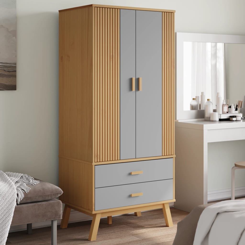 vidaXL Wardrobe OLDEN Brown 30.1"x20.9"x67.7" Solid Wood Pine-2