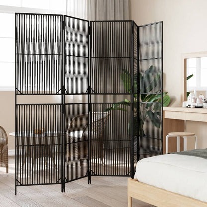vidaXL Room Divider 5 Panels Black Poly Rattan-4