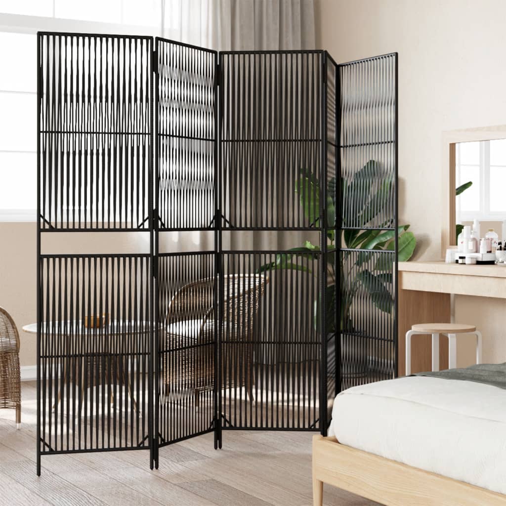 vidaXL Room Divider 5 Panels Black Poly Rattan-3