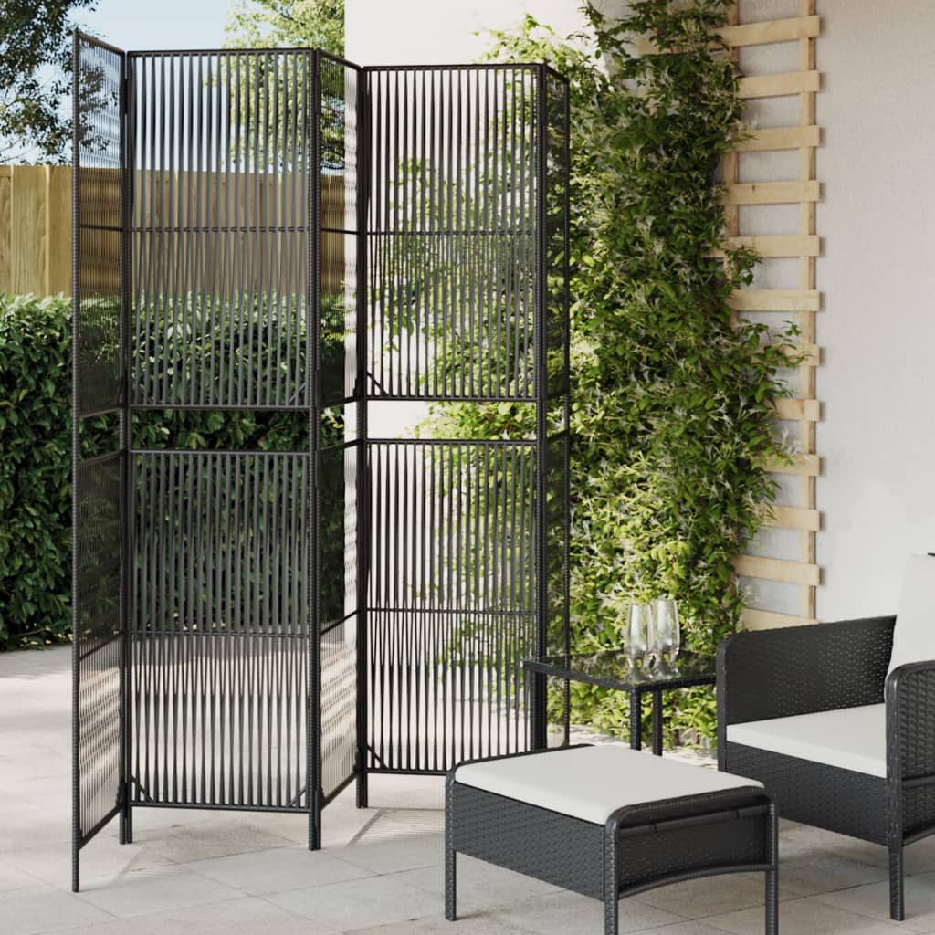 vidaXL Room Divider 5 Panels Black Poly Rattan-0