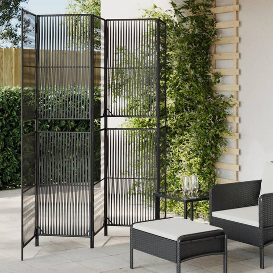 vidaXL Room Divider 5 Panels Black Poly Rattan-0