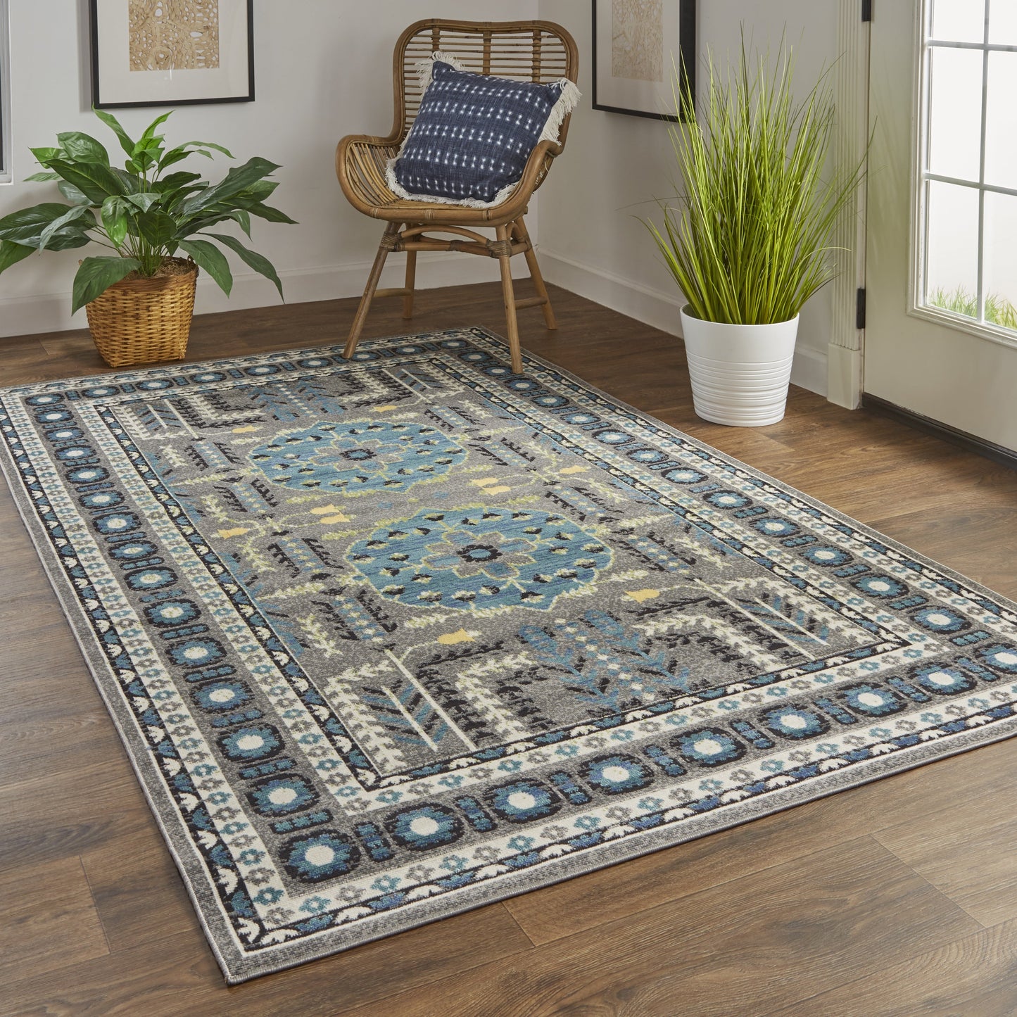 Foster Transitional Medallion - Gray/Blue/Green - Clearance-2