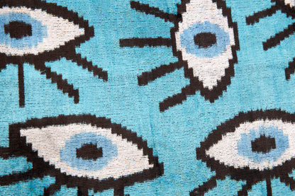 Canvello Handmade Velvet Evil Eye Pillow – 16x24 Luxury Decorative Throw Cushion for Home Decor – Feather Down Insert, Vegetable-Dyed, Vibrant Blue Accent-3