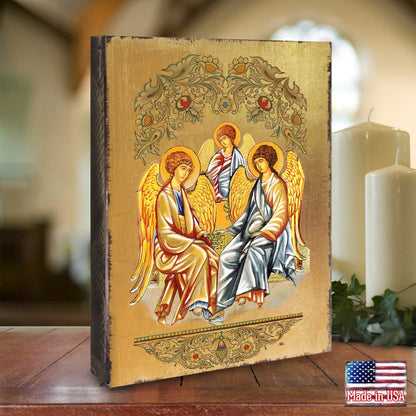 Old Testament Trinity Wooden Gold Plated Religious Orthodox Sacred Icon - Inspirational Icon Decor - 85015-1