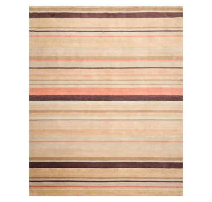 8' x 10' Handmade Tibetan Wool Designer Stripes Modern Oriental Area Rug Beige-0