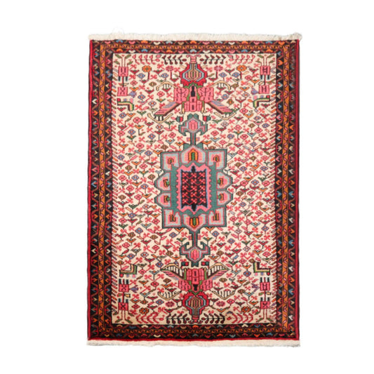 3’5”x5’3" Vintage Hand Knotted Wool Geometrical Tabriz Oriental Area Rug Beige-0