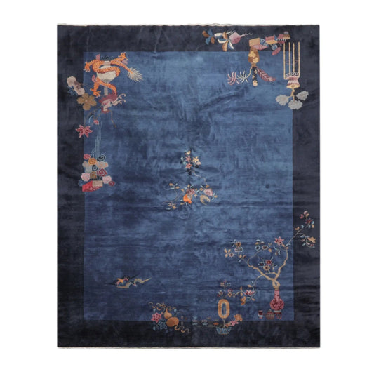 10x14 Royal Blue, Navy Hand Knotted Oriental 100% Wool Art Deco Peking Oriental Area Rug-1
