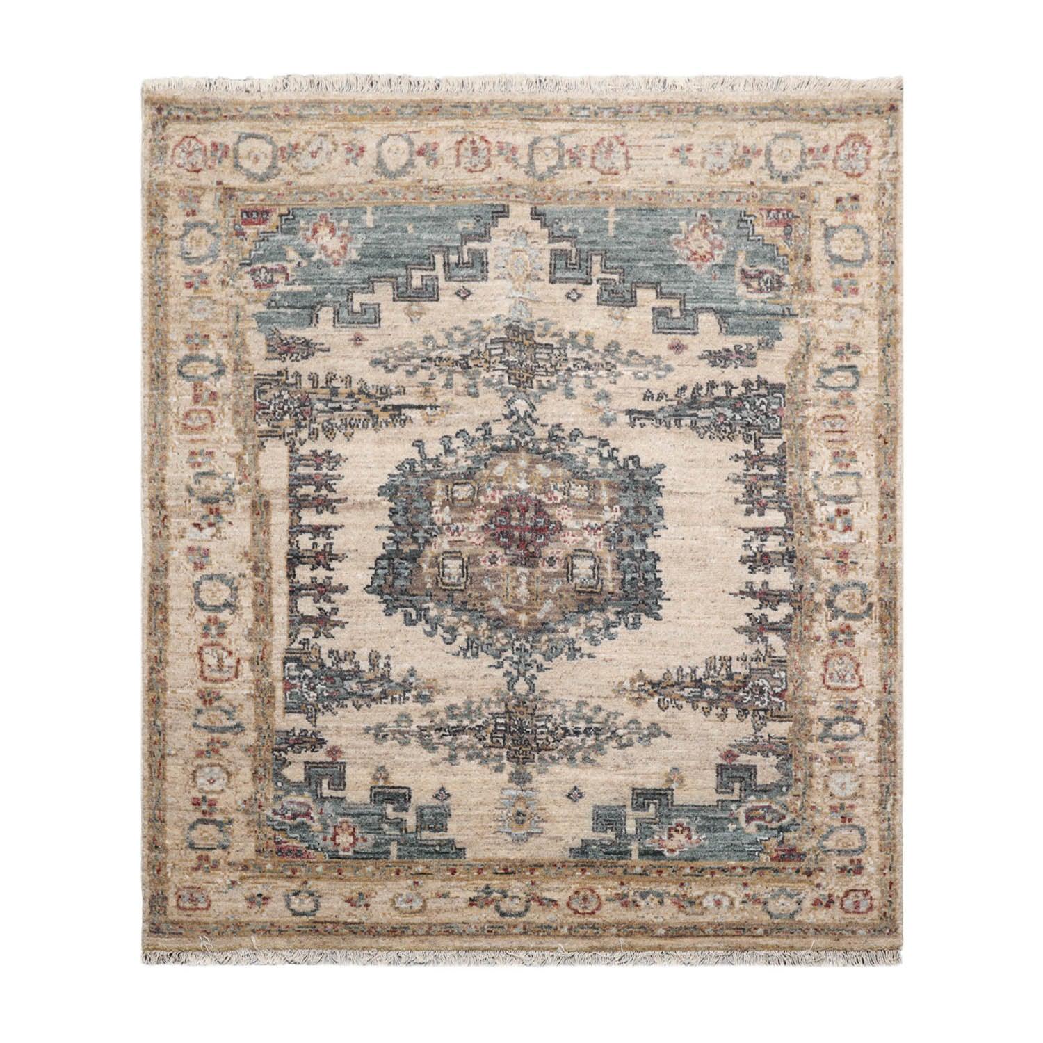 5'2"x6'1" Hand Knotted 100% Wool Muted Turkish Oushak Traditional Oriental Area Rug Beige, Blue Color-1