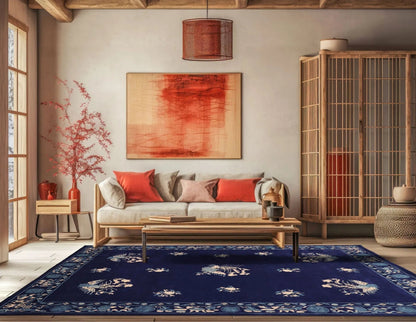 LoomBloom Multi Sizes Navy Hand Tufted  Chinese Art Deco New Zealand Wool Oriental Area Rug-1
