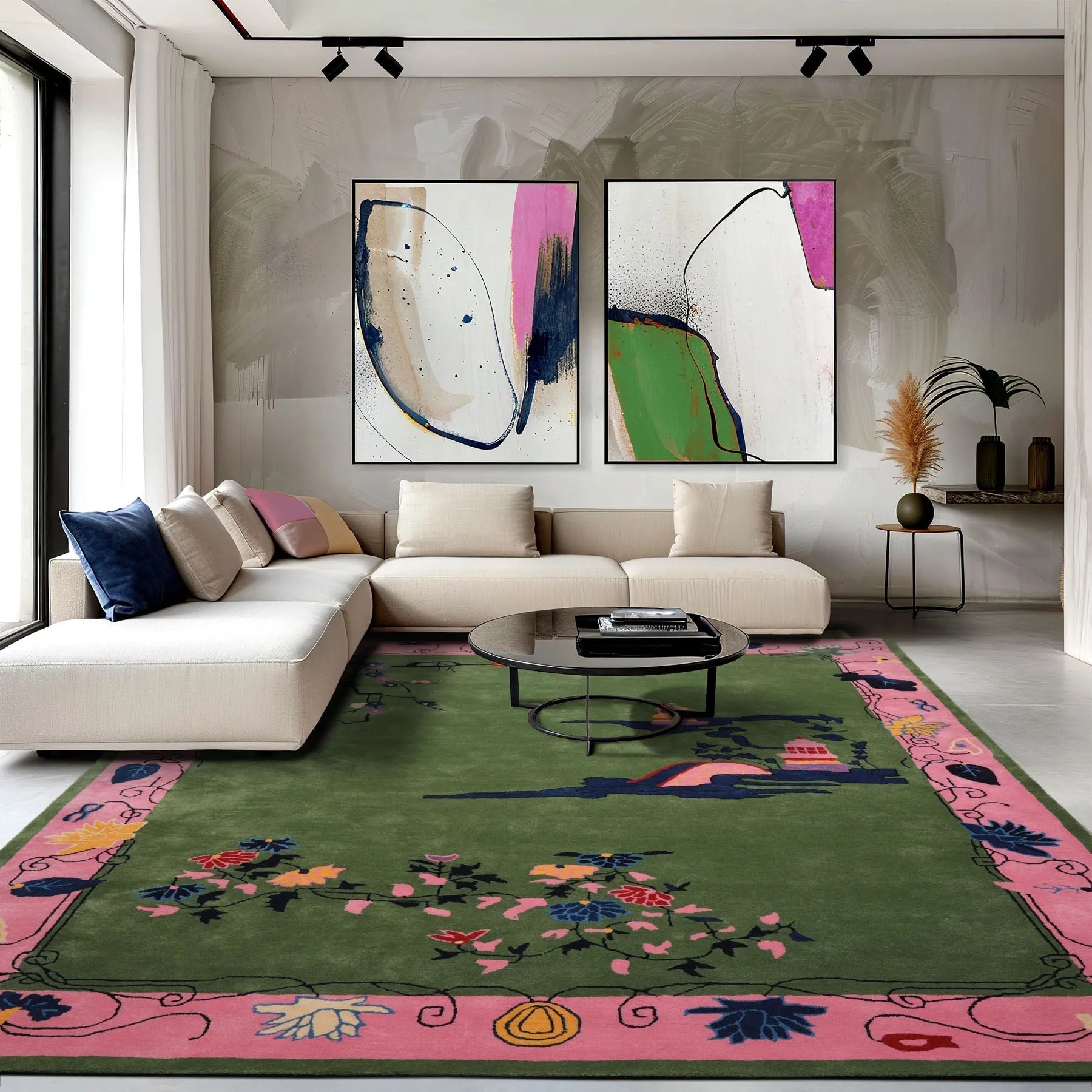LoomBloom Multi Size Green Hand Tufted Pictorial Transitional Chinese Art Deco New Zealand Wool Oriental Area Rug-0