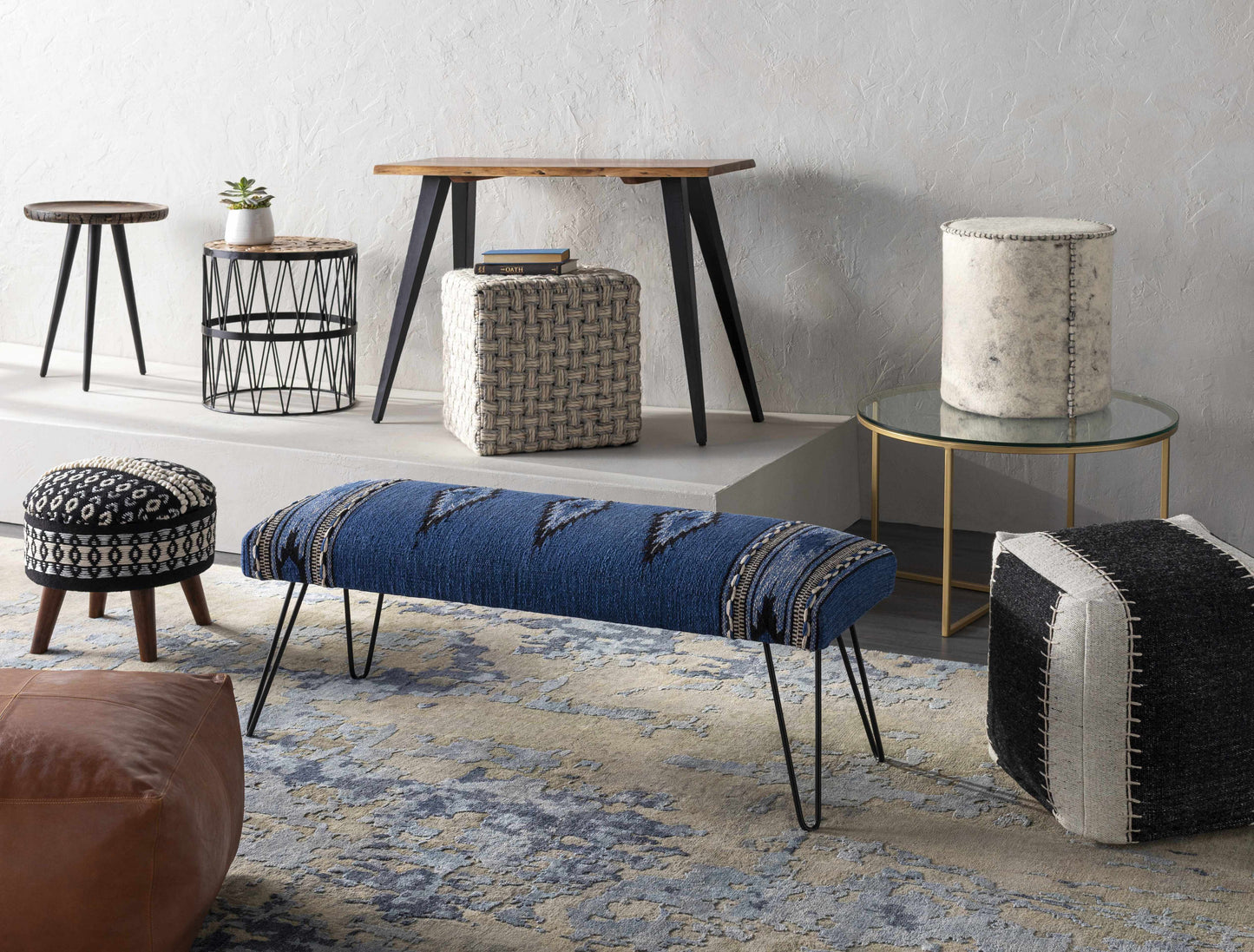 Wesselsbron Navy Striped Upholstered Bench-3