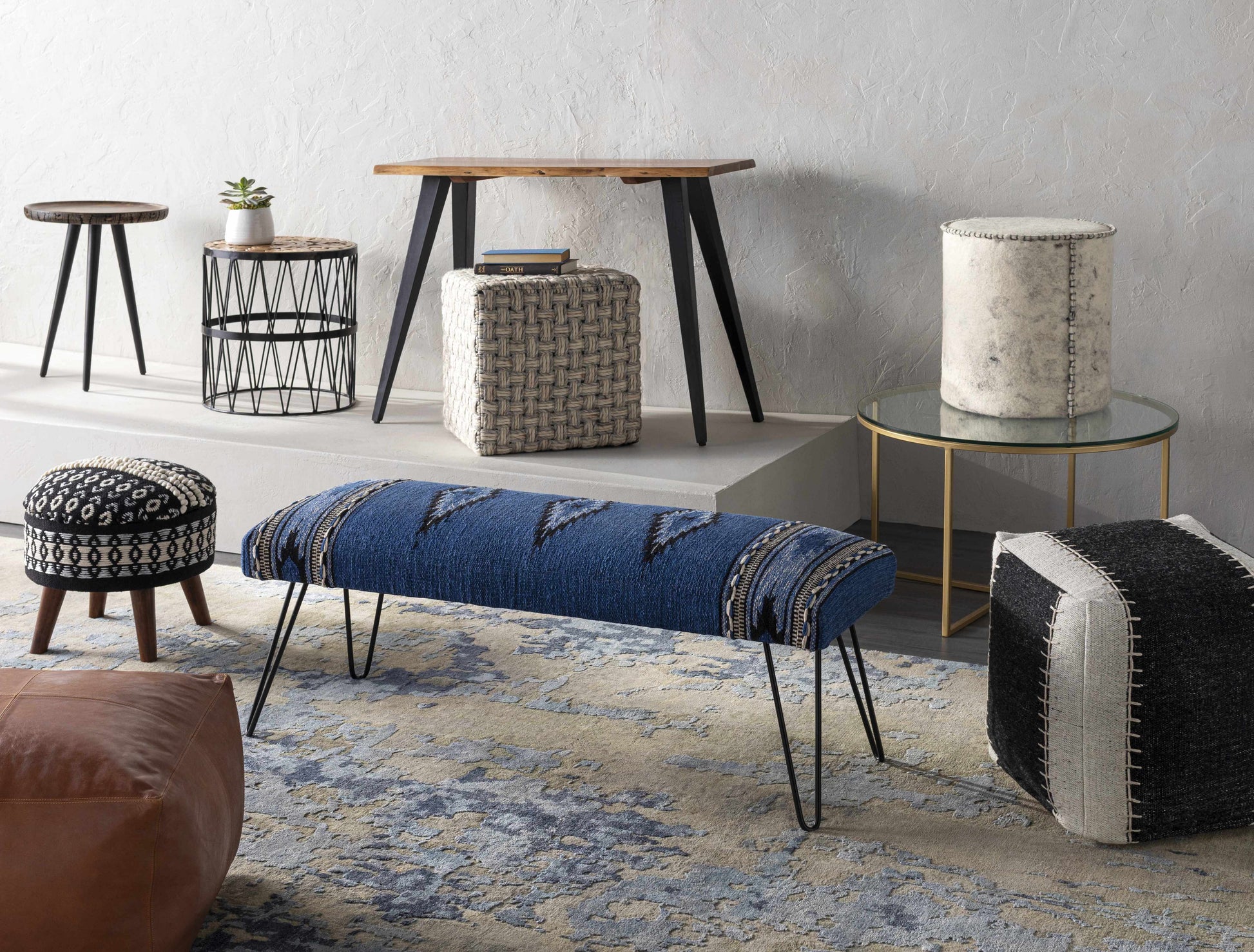 Wesselsbron Navy Striped Upholstered Bench-3