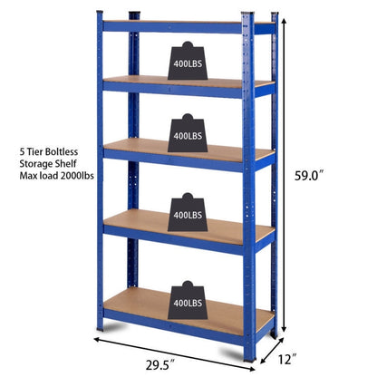 Blue Heavy Duty Metal Wood 5 Tier Adjustable Shelving Unit Garage Storage Rack-3