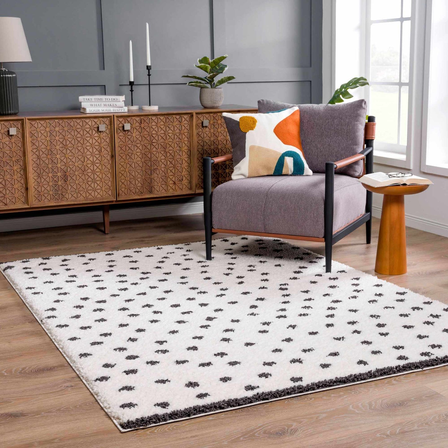 Chaia Dotted Black & White Plush Rug-2