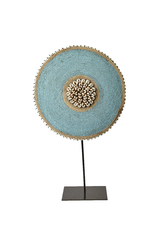 Beaded Cameroon Shield on stand - Light Blue-0