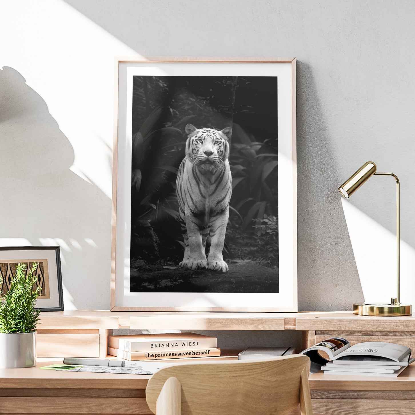 Black & White Tiger in the Jungle - Rolled Poster Wall Art Print-1