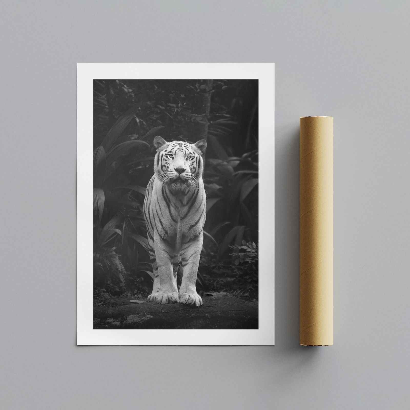 Black & White Tiger in the Jungle - Rolled Poster Wall Art Print-4