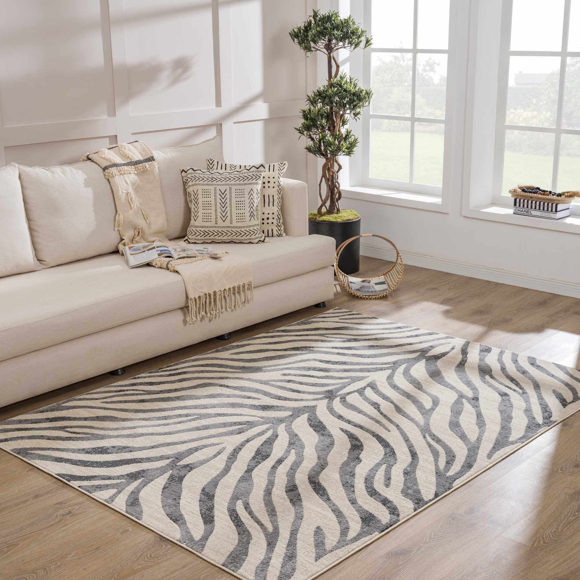 Gray Ecorse Zebra Print Area Rug-1