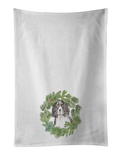 English Springer Spaniel Black and White Christmas Wreath Kitchen Towel Set of 2-0