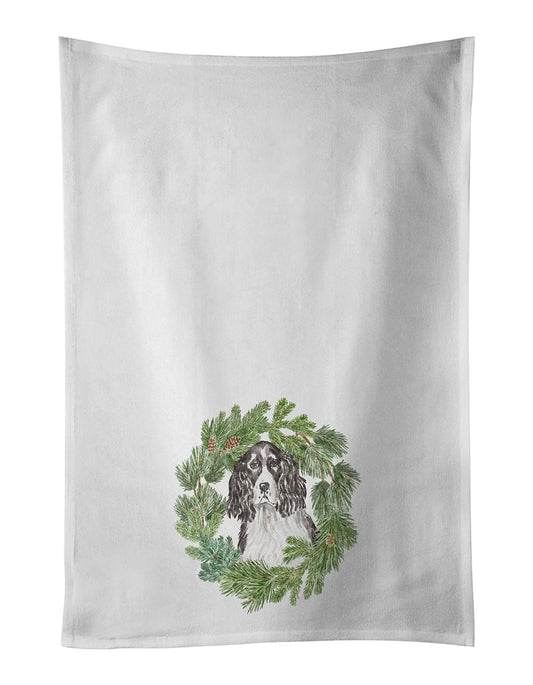 English Springer Spaniel Black and White Christmas Wreath Kitchen Towel Set of 2-0