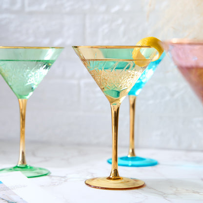 Crystal Martini Glasses Colored - Set of 4 - Stemmed Multi-Color Glass, Great for all Drink Types and Occasions - Luxury, Durable, Hand-Blown Vintage Art Deco Coupe for Champagne, Martini, Cocktails-4