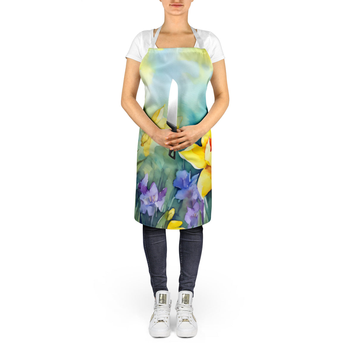 Daffodils in Watercolor Apron-4