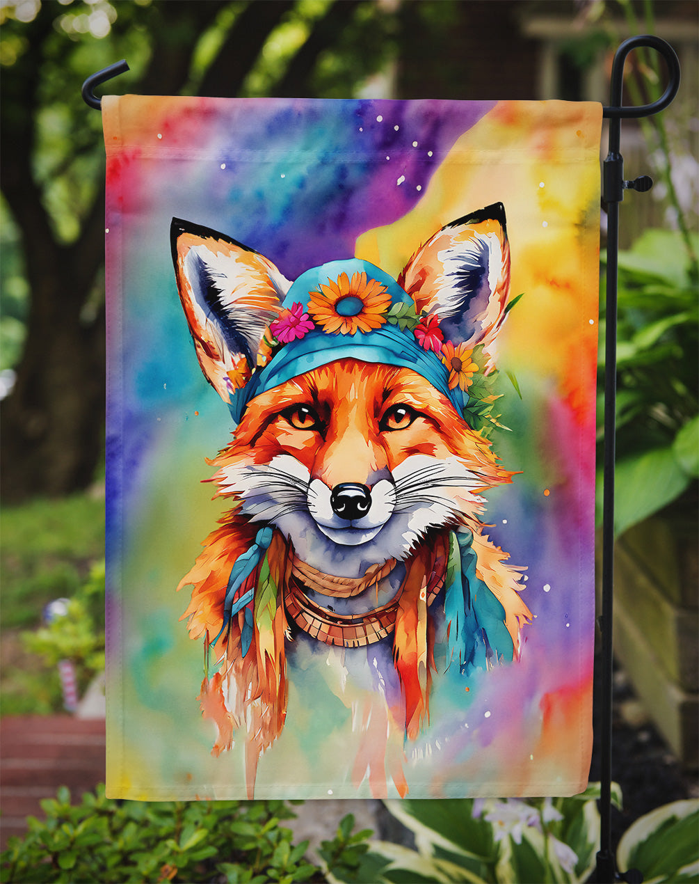 Hippie Animal Fox Garden Flag-2