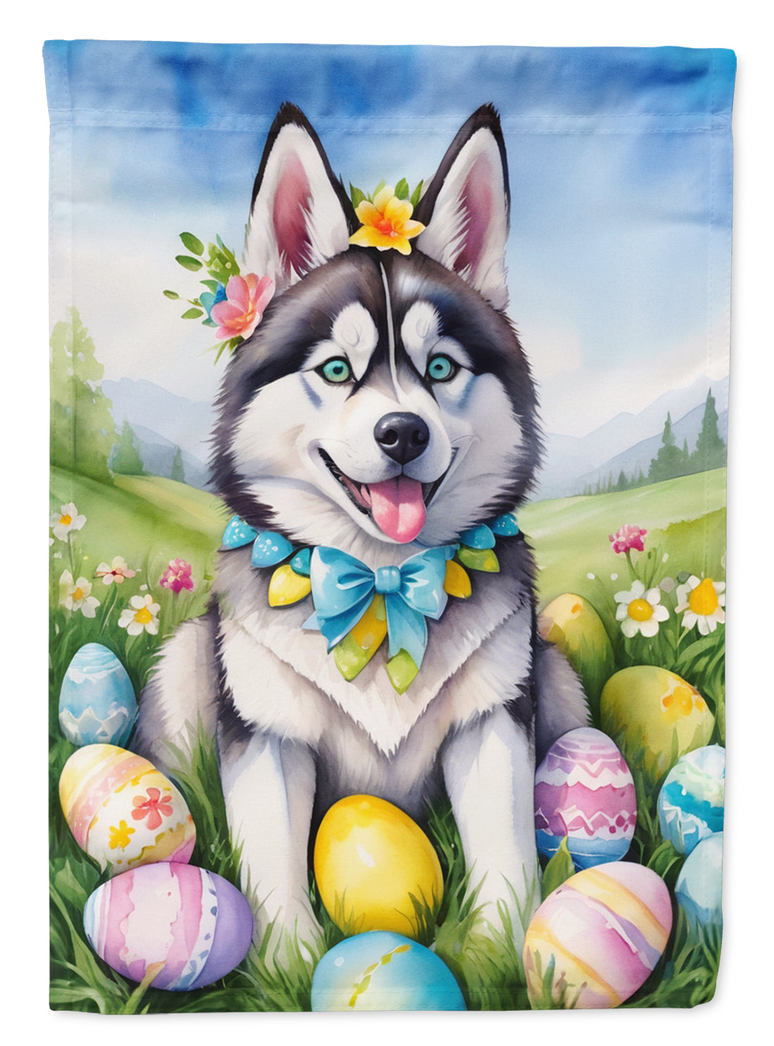 Siberian Husky Easter Egg Hunt House Flag-0