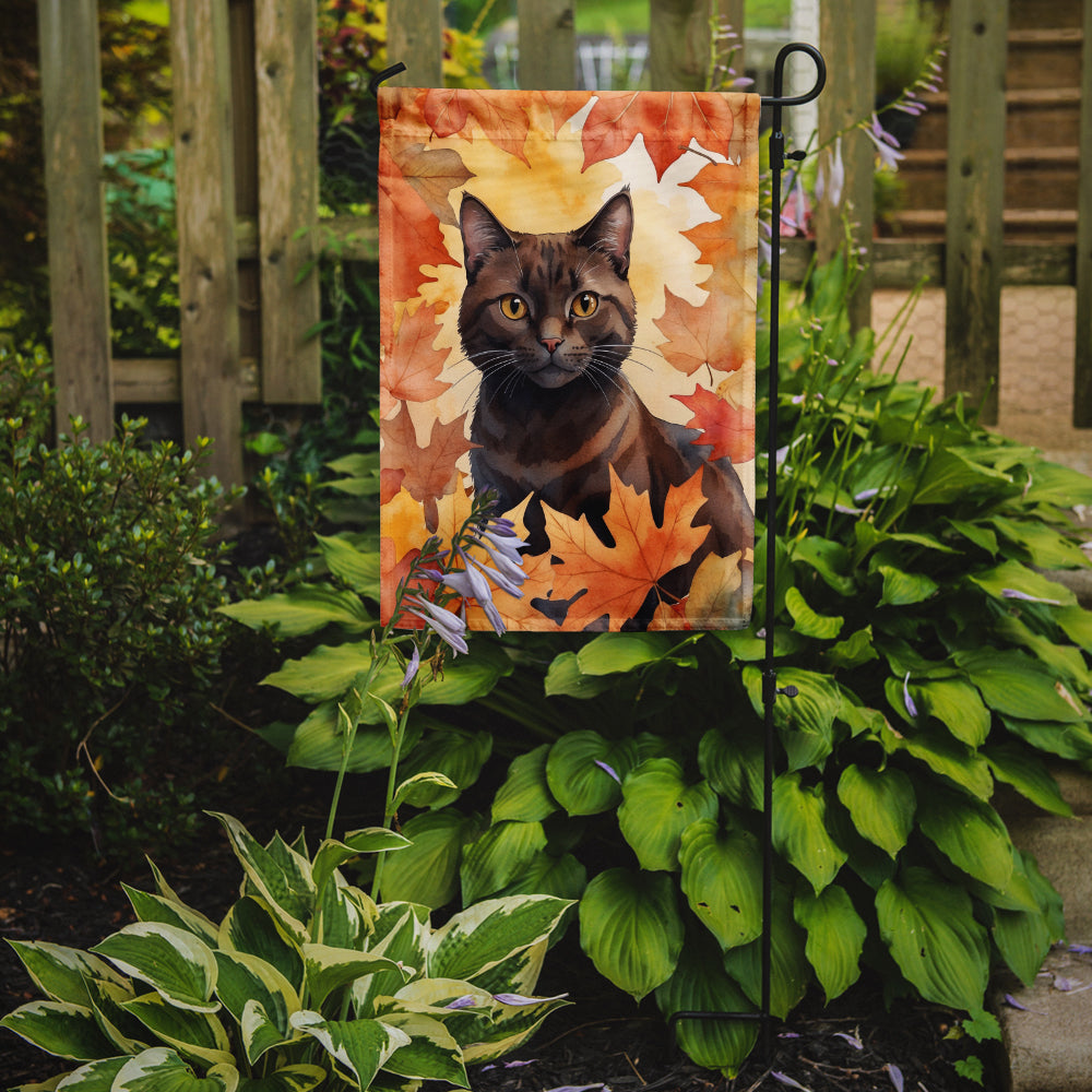 York Chocolate Cat in Fall Leaves Garden Flag-1