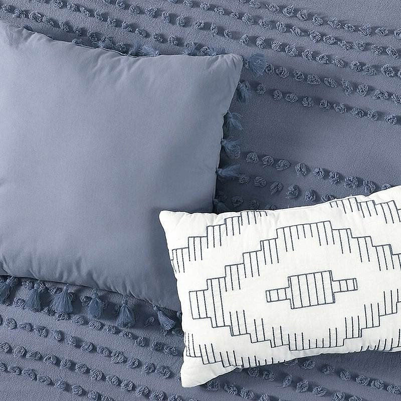 Full/Queen size 5-Piece 100-Percent Cotton Clip Dot Comforter Set in Denim Blue-1