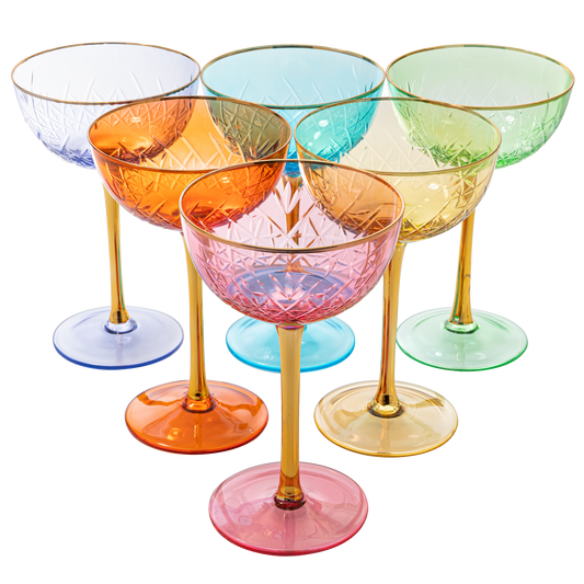 Vintage Art Deco Coupe for Champagne, Martini, Cocktails, Glasses | Set of 6 | 7 oz Classic Cocktail Glassware - Manhattan, Cosmopolitan, Sidecar, Crystal Speakeasy Style Saucer Goblets with Stems-0