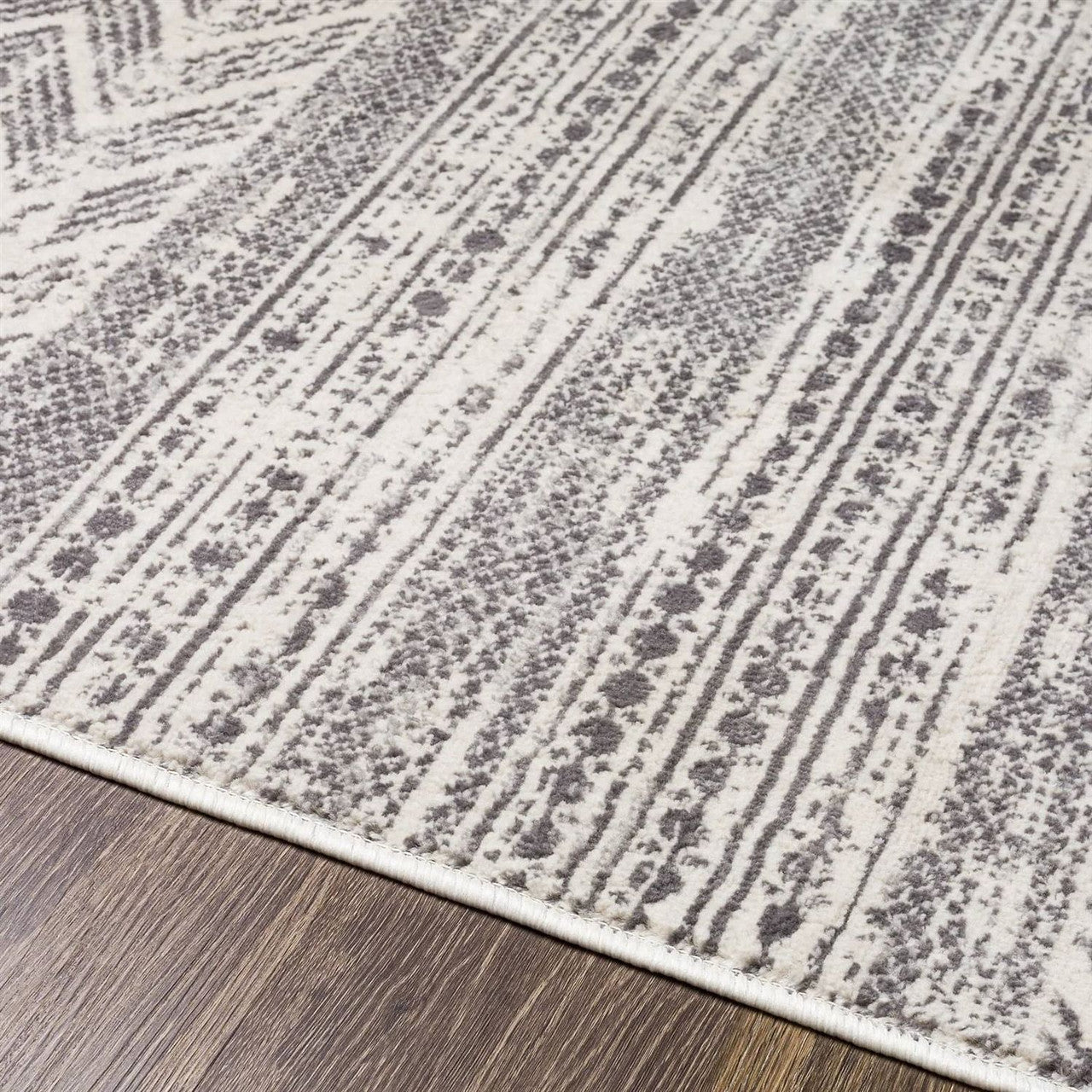 5-ft. x 7-ft. Grey Ivory Chevron Stripe Geometric Boho Style Area Rug-1