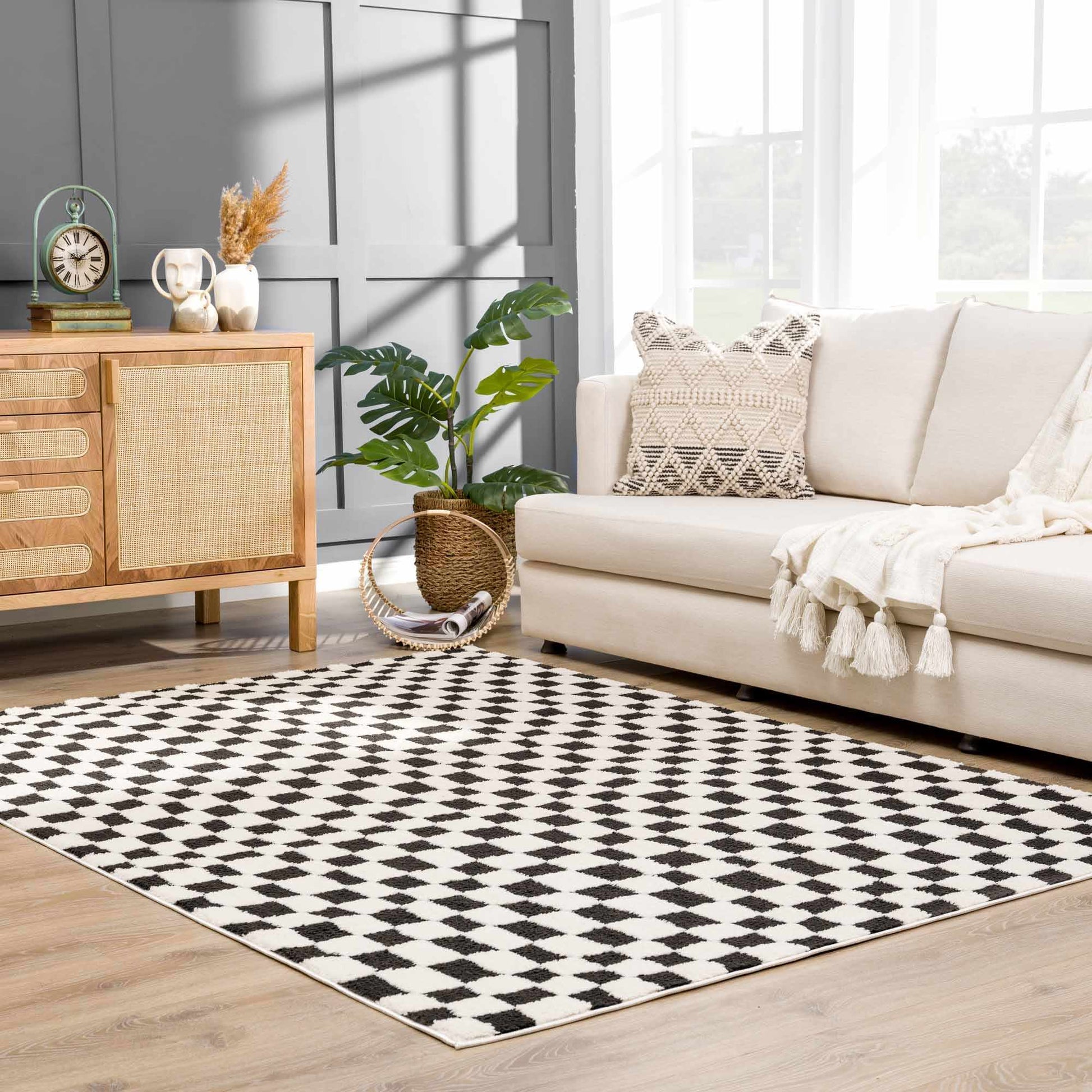 Lajos Black & White Checkered Area Rug-4