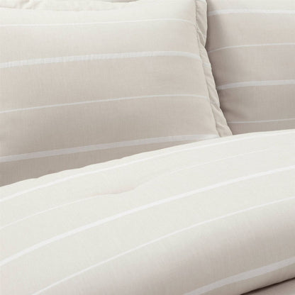 Full/Queen Beige Off-White Stripe Lightweight 3-Piece Comforter Set-1