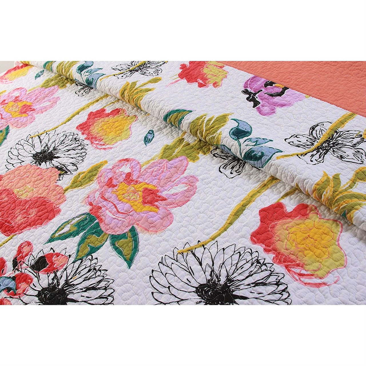 Full / Queen Cotton Quilt Set Multi-Color Floral Pattern-1