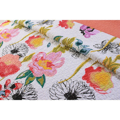 Full / Queen Cotton Quilt Set Multi-Color Floral Pattern-1