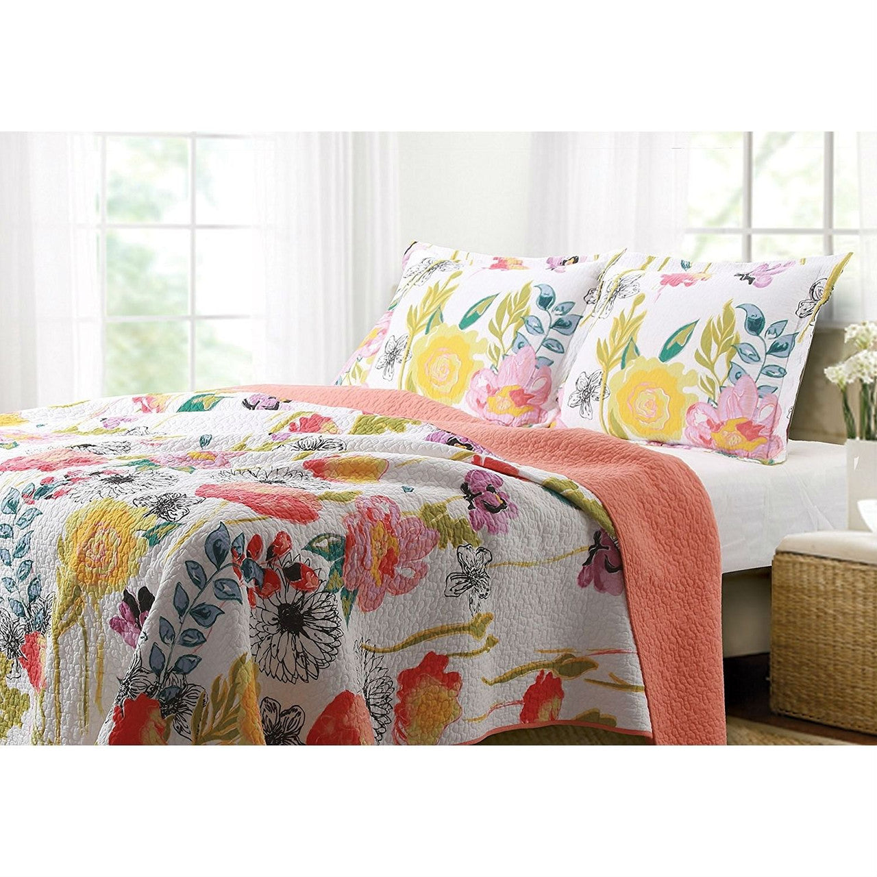Full / Queen Cotton Quilt Set Multi-Color Floral Pattern-2