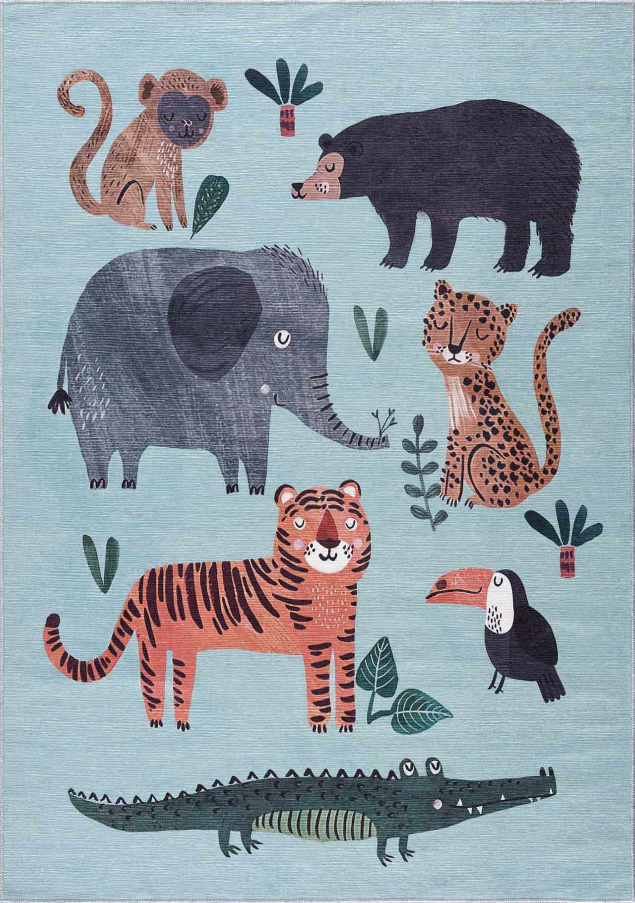 Petey Blue Animal Print Washable Kids Rug-1